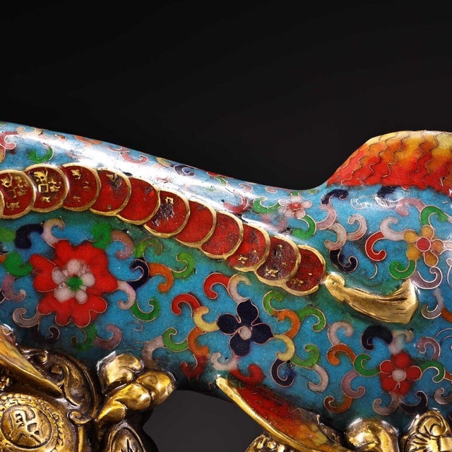 Late 19th Century Pair of Cloisonné Enamel Gilt Bronze Fish Figures, 5800g Total, Qianlong Mark For Sale - Image 10 of 10