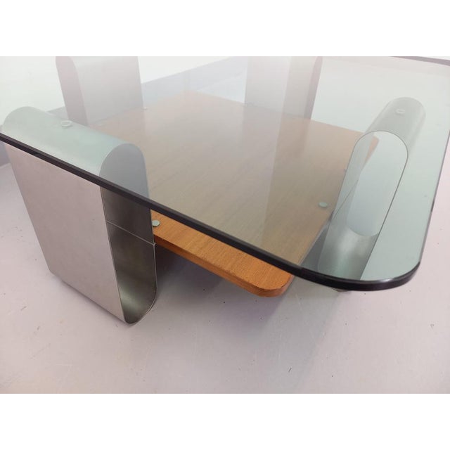 Square Coffee Table with 2 Trays in Teak & Steel, 1970s For Sale - Image 8 of 16