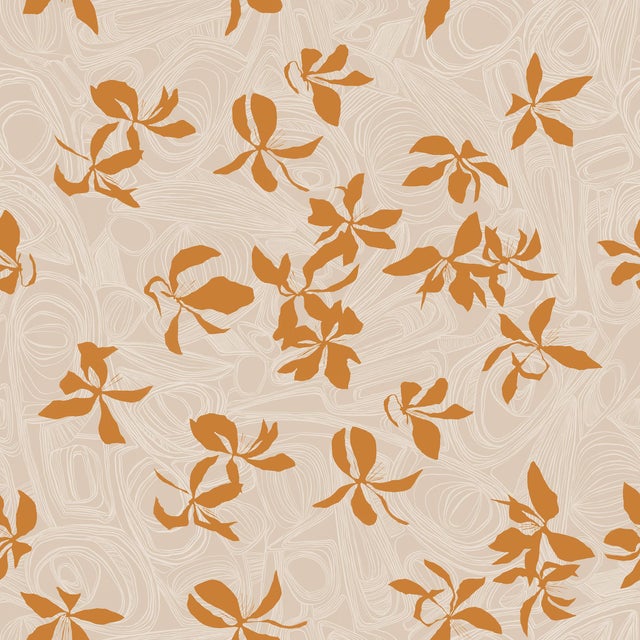 Sample - Floating Petals Wallpaper by Susan Hable in Orange, White and Tan For Sale