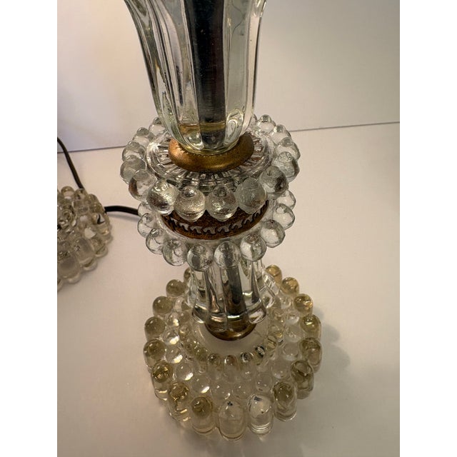 Glass Vintage 1930's Crystal Round Boudoir Lamps - a Pair For Sale - Image 7 of 9