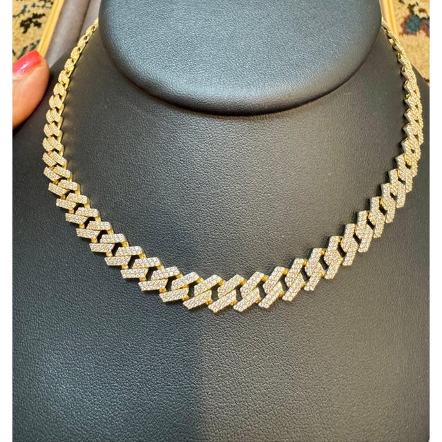 3.5Ct Pave Diamond Necklace 28.4 GM, 14 Karat Gold Necklace , UNISEX For Sale - Image 4 of 18