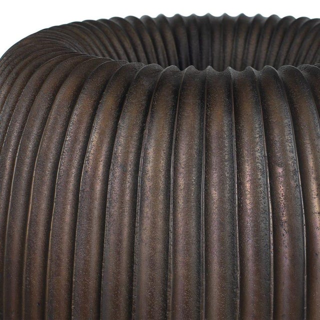 Contemporary Modern Fluted Bronze Donut Planter For Sale - Image 3 of 6