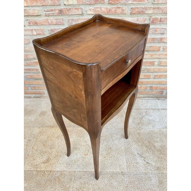 French Walnut Nightstands with Drawer & Open Shelf, 1950s, Set of 2 For Sale - Image 10 of 17