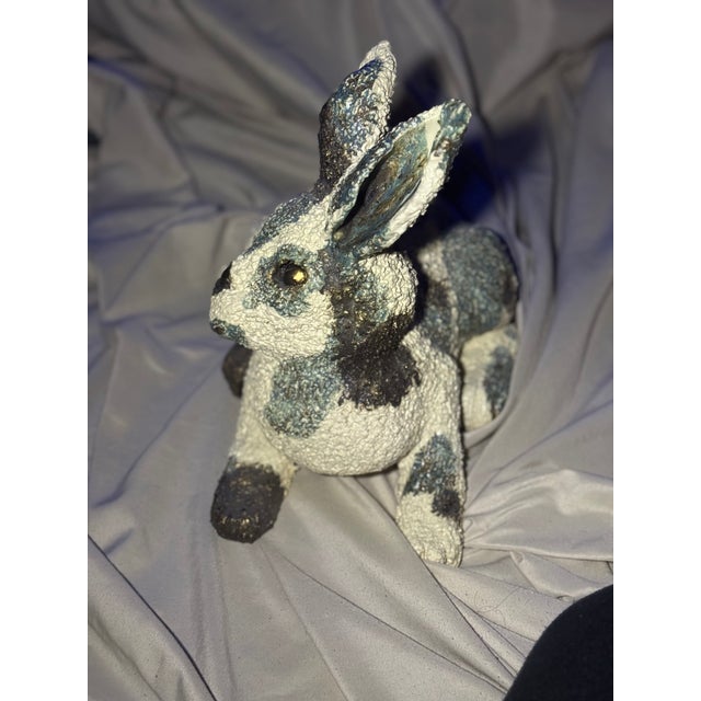 Late 20th Century Monumental 24" Hand-Sculpted Stoneware Hare Sculpture With 'Shipwreck' & Gold Glaze For Sale - Image 5 of 6