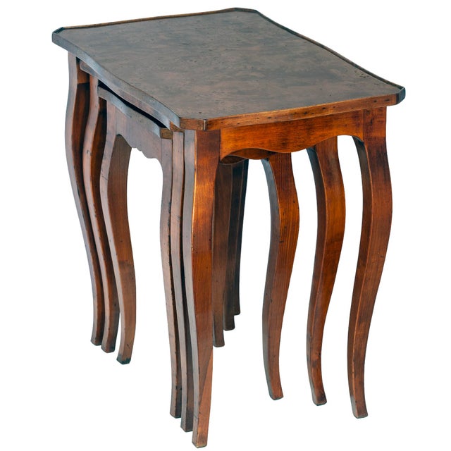 Auburn Set of 3, Antique Italian Burl WoodNesting Tables For Sale - Image 8 of 14