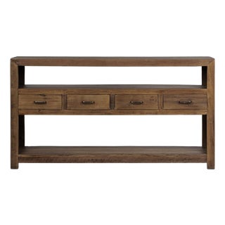 Reclaimed Wood Shelf & Drawer Console Table For Sale