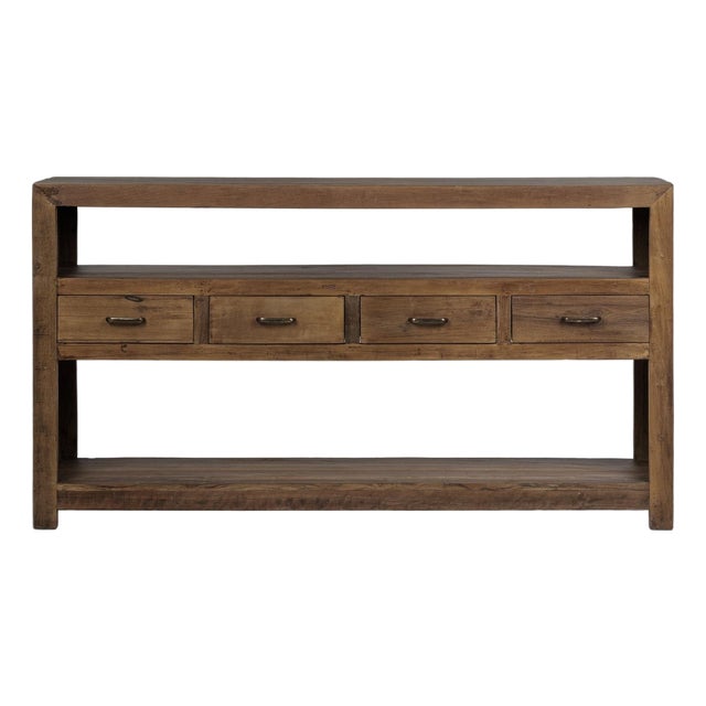 Reclaimed Wood Shelf & Drawer Console Table For Sale