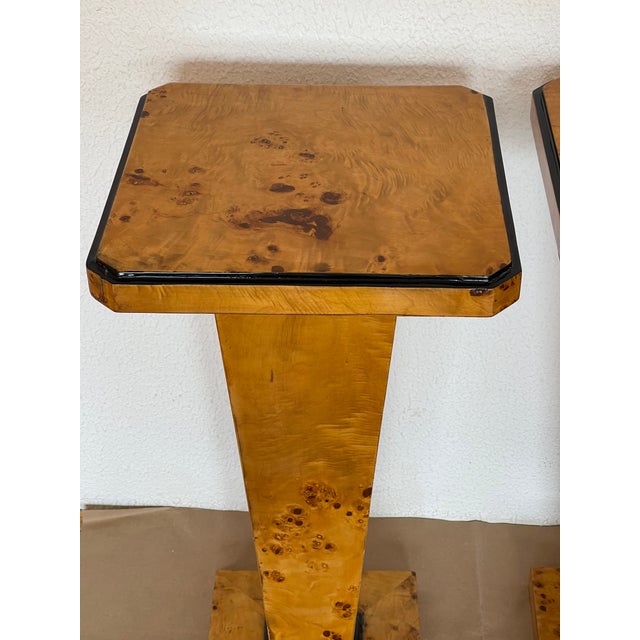 Gorgeous Pair Art Deco Plant Sculpture Stands Burl Wood For Sale In Miami - Image 6 of 6