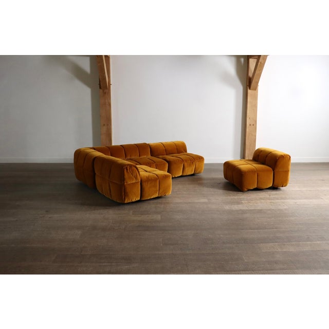 Goldenrod Strips Sofa in Velvet by Cini Boeri for Arflex, Italy, 1968, Set of 4 For Sale - Image 8 of 14