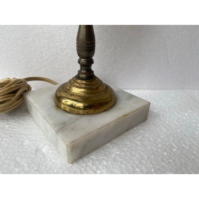 Glass Vintage Victorian Hurricane Opaque 3d Table Lamp - "Gone With the Wind" Featuring Raised, Hand-Painted Floral Motifs on Milk Glass a Marble Base For Sale - Image 7 of 10