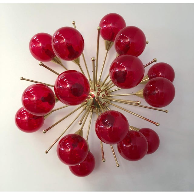 Metal 21st Century Mezzo Polished Brass Rose Pink Bubbles Murano Flush Mount by Fabio LTD For Sale - Image 7 of 8