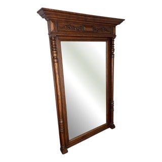 French Style Carved Wall Mirror in Oak For Sale