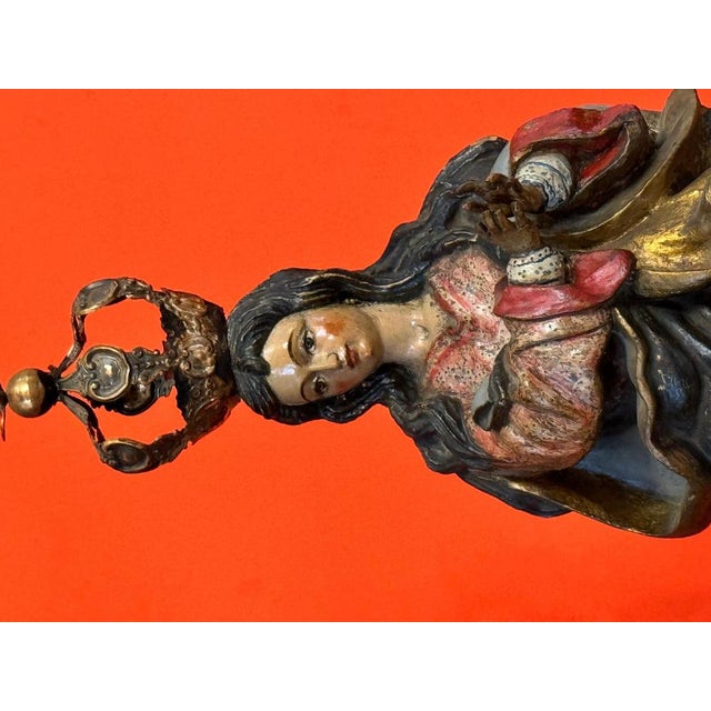 Spanish School Conception in Polychrome Wood with Silver Crown, 18th For Sale - Image 10 of 13