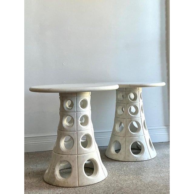 Stone Vintage Italian Marble Cutout Side Tables - A Pair For Sale - Image 7 of 14