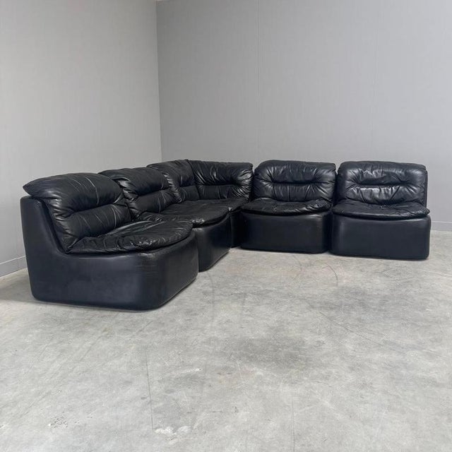 Black Leather Modular Sofa, 1970s, Set of 5 For Sale - Image 5 of 12