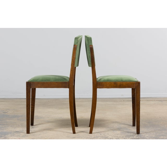 1930s French Art Deco Oak Dining Chairs in Green Velvet - Set of 6 For Sale - Image 12 of 18