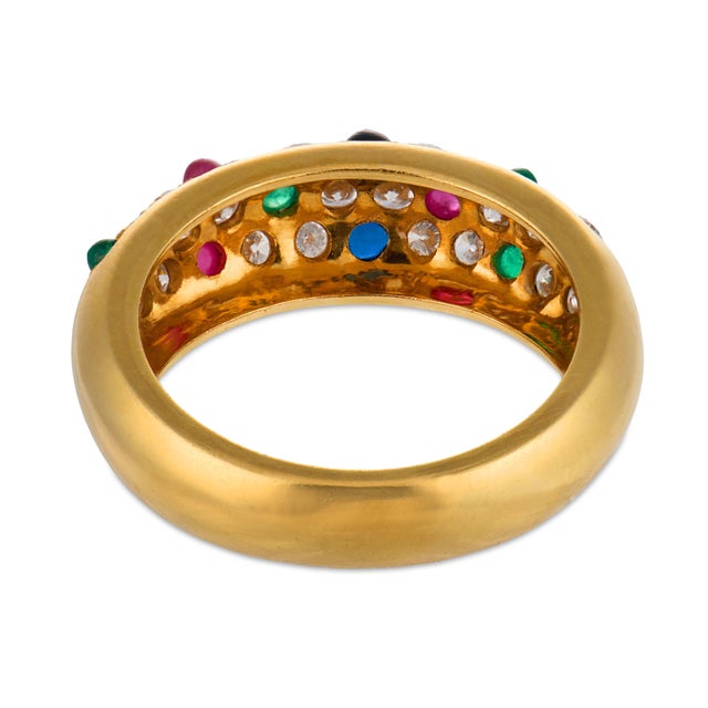 Vintage Emerald Ruby Sapphire Diamond 18k Yellow Gold Pave Ring, Size 6.25 For Sale In Los Angeles - Image 6 of 6