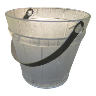 Vintage Glass Ice Bucket -1950s MCM Glass Barware W/Hammered Aluminum Handle For Sale