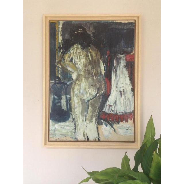 Diamentino Riera, Nude at his toilet, 1949, Oil on mounted Paper For Sale - Image 6 of 7
