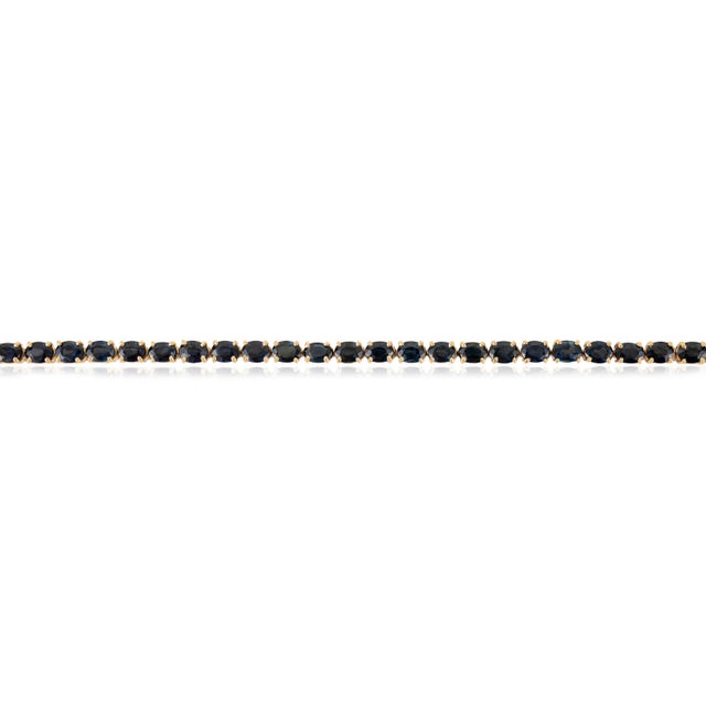 Metal 9.38 Carat Natural Blue Sapphire Tennis Bracelet in 14k Yellow Gold Prong-Set For Sale - Image 7 of 13