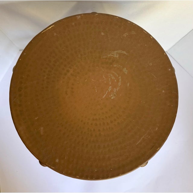 Sarreid Ltd. Vintage Hammered Brass X-Form Drum Stool With Riveted Details For Sale - Image 4 of 11