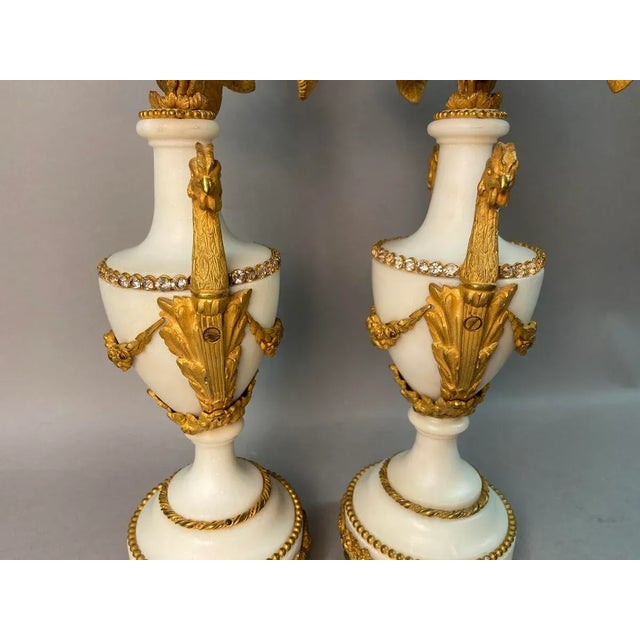 19thC French Louis XVI White Marble Bronze Candelabras - Pair For Sale - Image 16 of 17