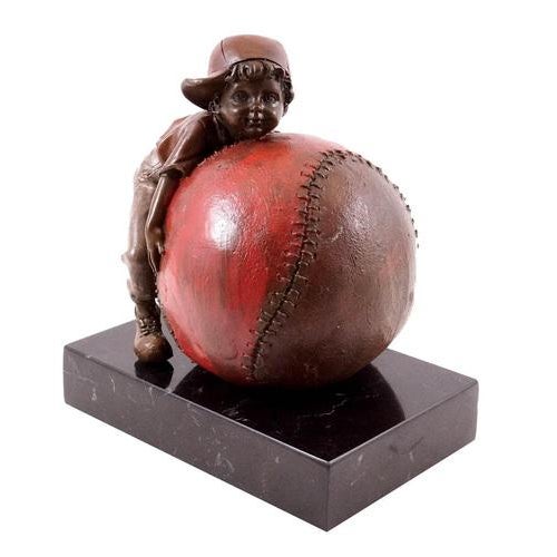 Bronze sculpture representing the child and the joy of baseball, 20th century. Bronze sculpture representing the child and...
