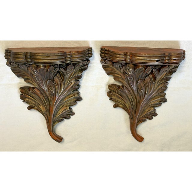 Late 20th Century Vintage Acanthus Leaf Bronze Painted Wall Brackets- a Pair For Sale - Image 5 of 12