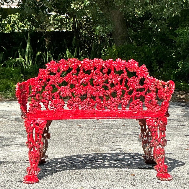 Vintage Regency Wrought Iron Grape Leaf Bench For Sale - Image 4 of 5