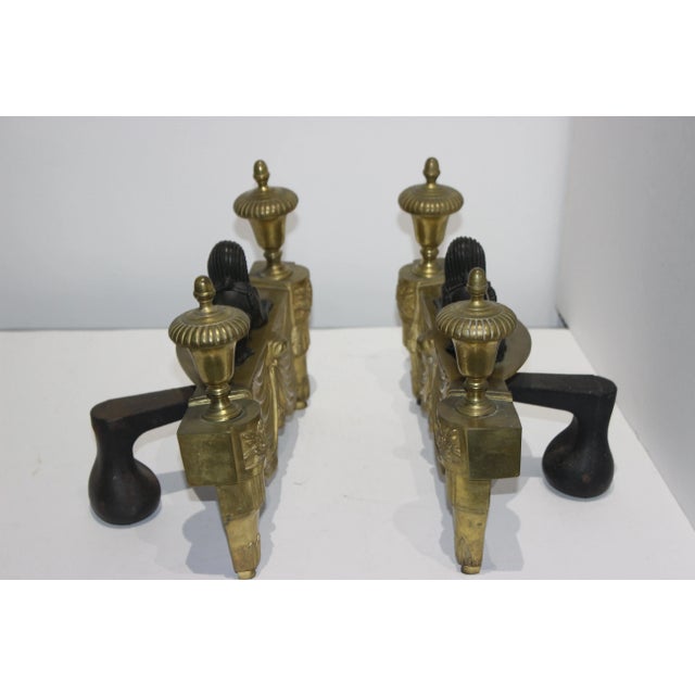 Antique Sphinx Chenets Egyptian Revival For Sale - Image 4 of 13