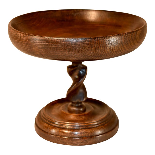 Circa 1900 English Oak Turned Compote For Sale