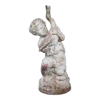 A French 19th Century Painted Cast Iron Fountain Figure, ‘Enfant Au Canard’ For Sale