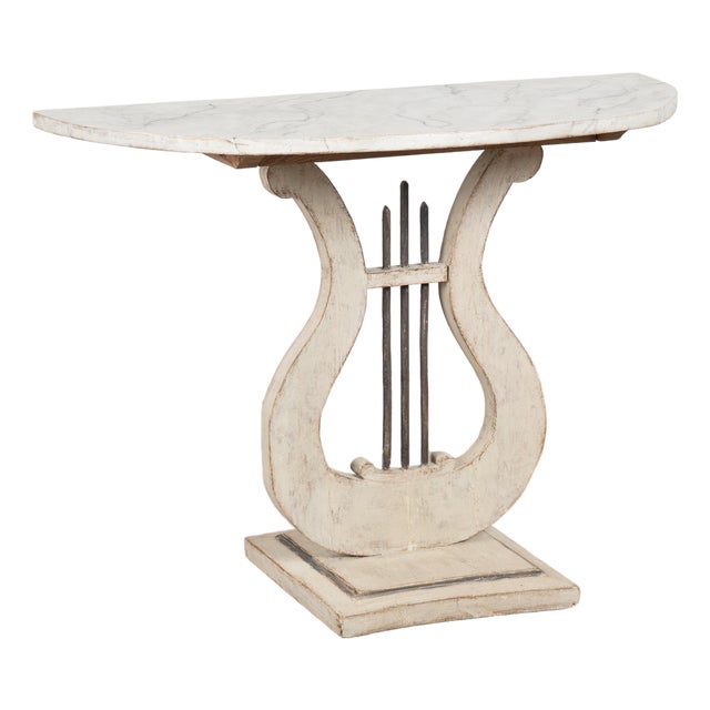 19th Century Swedish Demilune Console Side Table With Harp Base For Sale