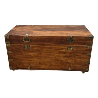 Large 19th Century British Campaign Trunk in Brass Bound Camphor Wood For Sale