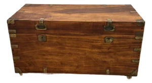 Large 19th Century British Campaign Trunk in Brass Bound Camphor Wood