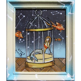 Misplaced Mermaid by Louis Recchia | Mixed-media acrylic on plexiglas Mermaid in a cage with fish. For Sale