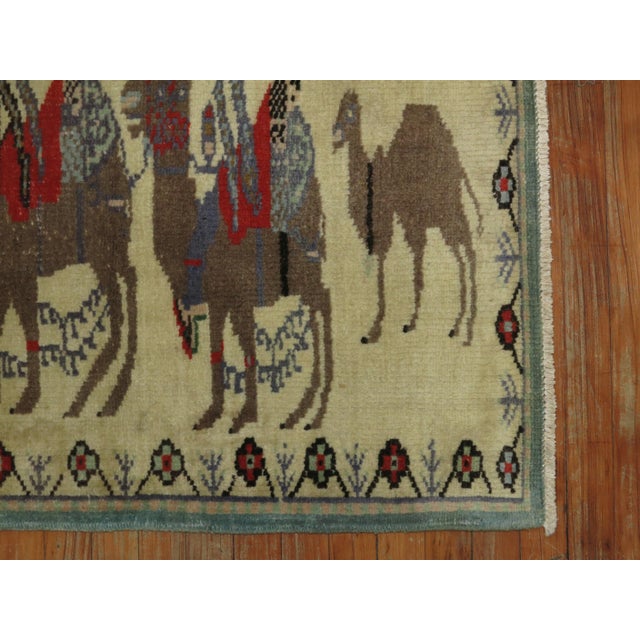 Vintage Zabihi Collection Camel Donkey Turkish Pictorial Scatter Size Rug - 2'5" x 3'6" For Sale - Image 4 of 7