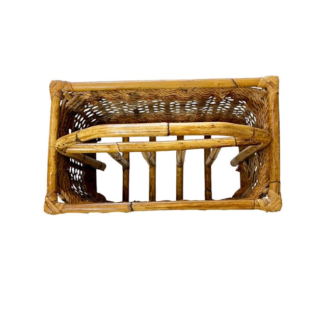 1980s Vintage French Bamboo Rattan Coastal Magazine Book Rack Stand For Sale - Image 6 of 10
