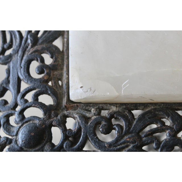 Vintage Wrought Iron Two Tier Marble Victorian Dragon Head Details Jardinière Plant Stand For Sale - Image 17 of 18