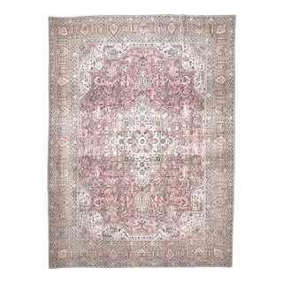 1960s Vintage Persian Handmade Wool Cotton Light Pink Area Rug For Sale