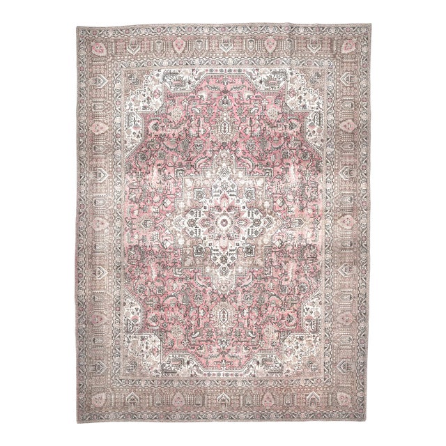 1960s Vintage Persian Handmade Wool Cotton Light Pink Area Rug For Sale