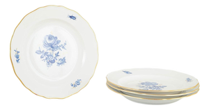 Porcelain Dinner Plates with Blue Floral Motifs and Gilt Rim from Meissen, Set of 4