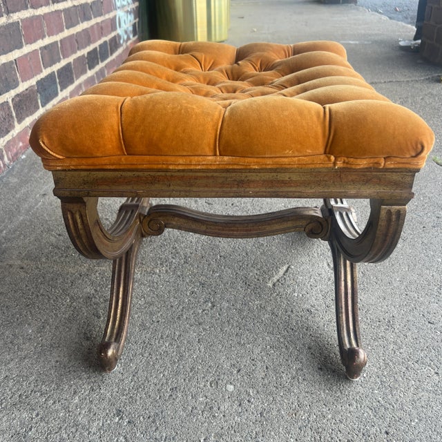 Hollywood Regency Ornate Ottoman With Tufted Orange Cushion Mid Century For Sale - Image 4 of 11