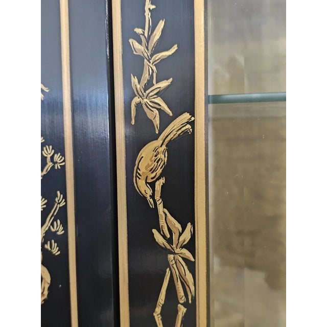 Late 20th Century Drexel Heritage Black Lacquer Et Cetera Chinoiserie China Cabinet Bookcase For Sale - Image 13 of 15