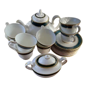 1990s Royal Doulton Biltmore H5189 Teapot With 8 Tea Cups and Saucers, and One Similar Spode Sugar Bowl, and an E O Brody Co #138 Compote