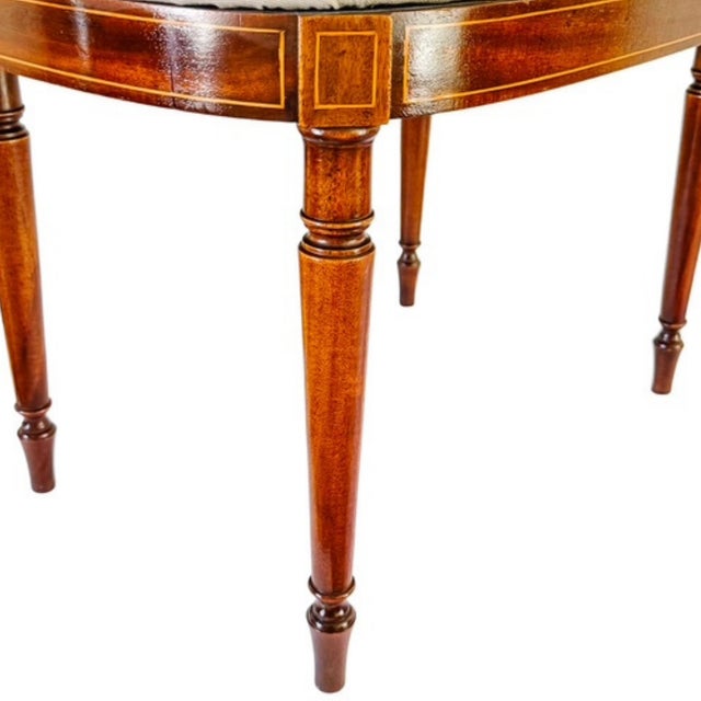 Antique English Edwardian Inlaid Mahogany Oval Bench Stool – Sheraton Revival Vanity Seat For Sale In San Diego - Image 6 of 12
