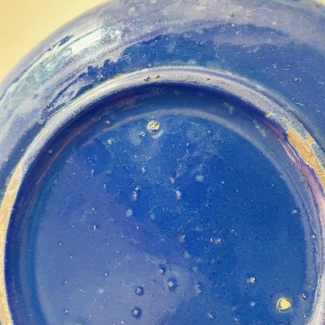Mid-Century Round Table Planter Bowl of Ceramic in Blue Glaze For Sale - Image 4 of 5