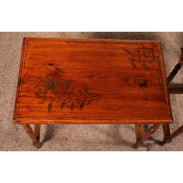 Nesting Tables in Satinwood with Brass Inlays, Set of 3 For Sale - Image 9 of 16