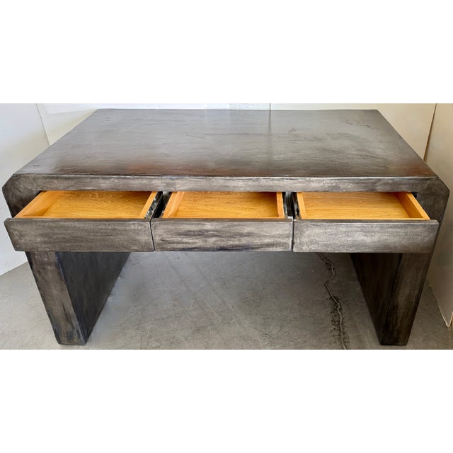 Large Industrial Style Plaster Desk With Slate Color Finish For Sale - Image 4 of 10