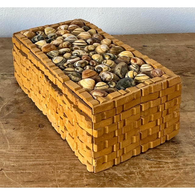 Tan Vintage Boho Shell Encrusted Wood Box For Sale - Image 8 of 8